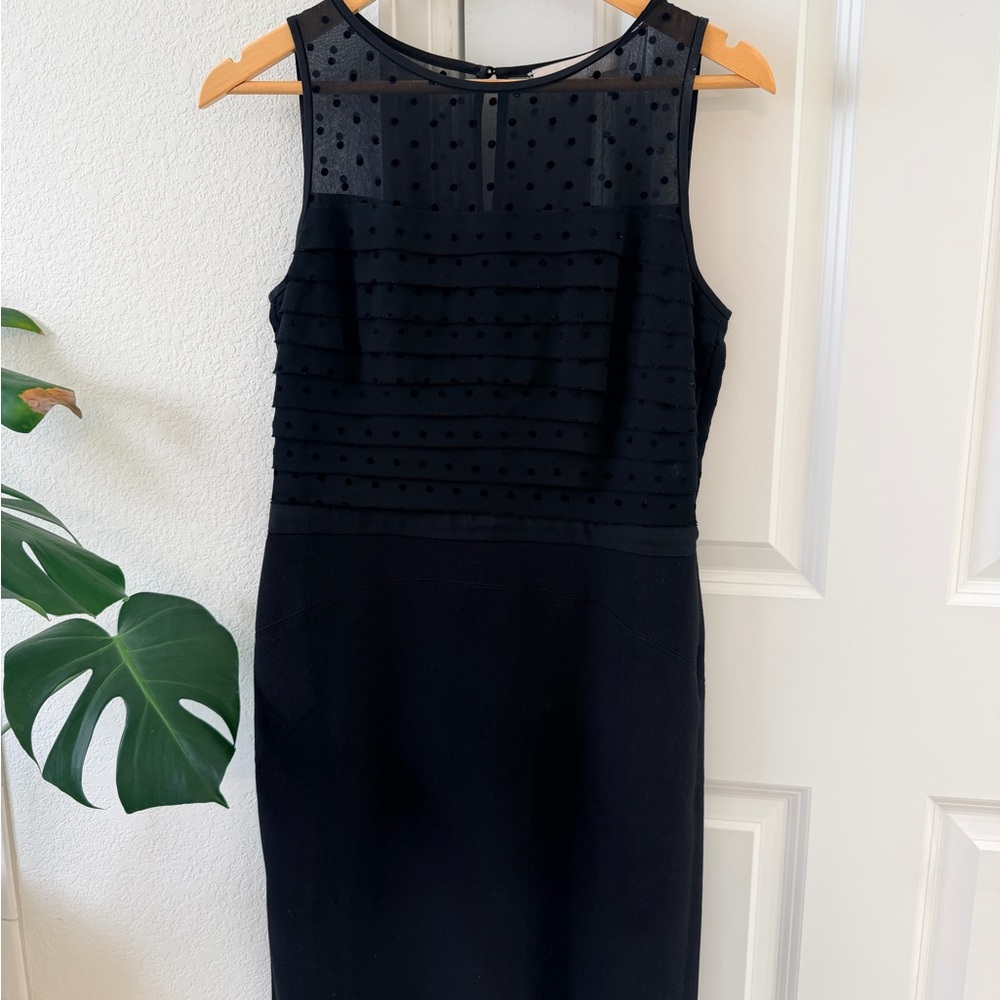LOFT Black Mesh Overlay Midi Dress